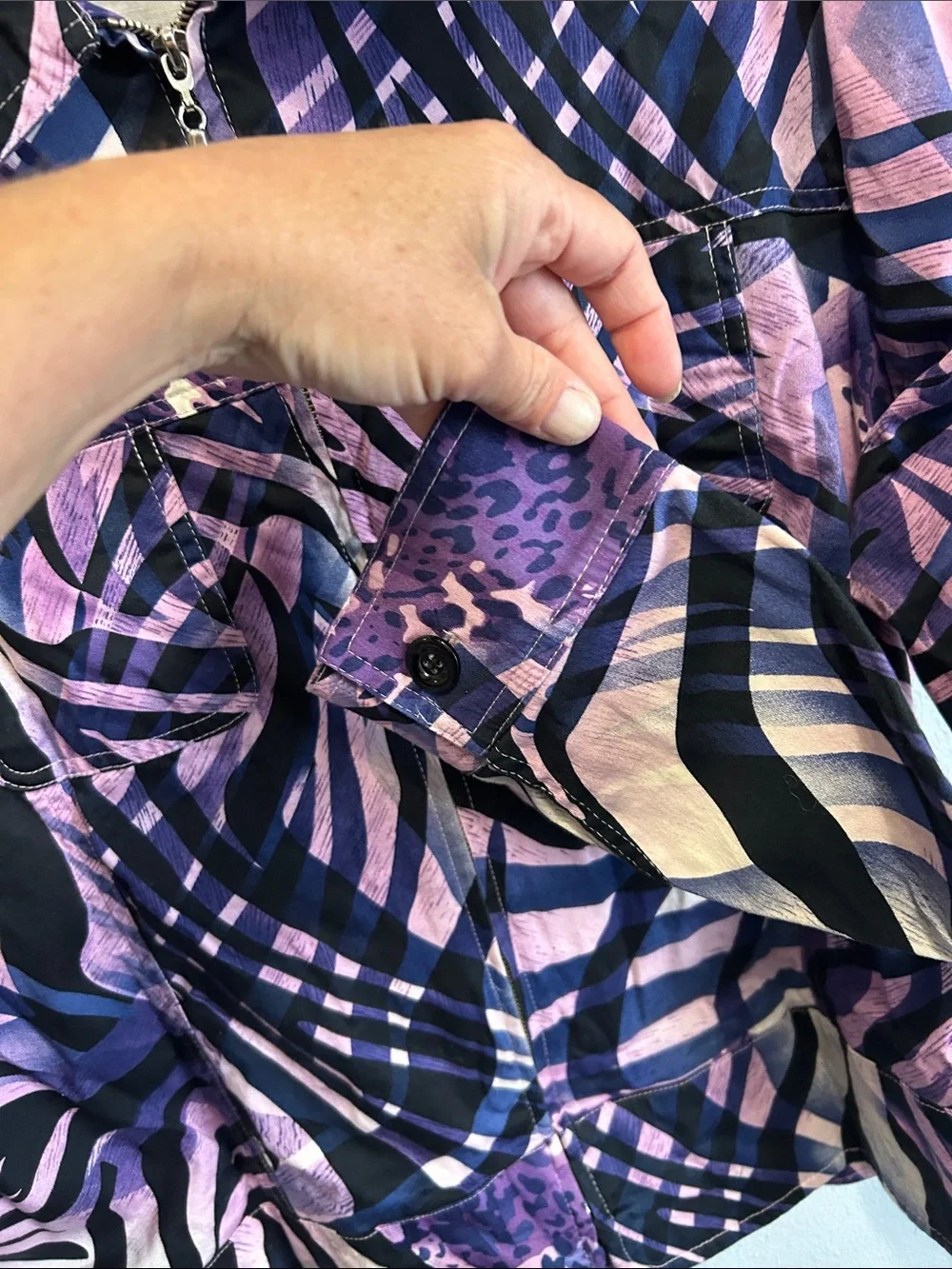 Erin london Purple & Pink Abstract Zip-Front Bomber Jacket Size XL